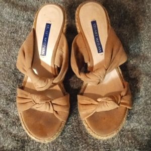 STUART WEITZMAN Platform Wedge Sandals heels 6 Cream Tan